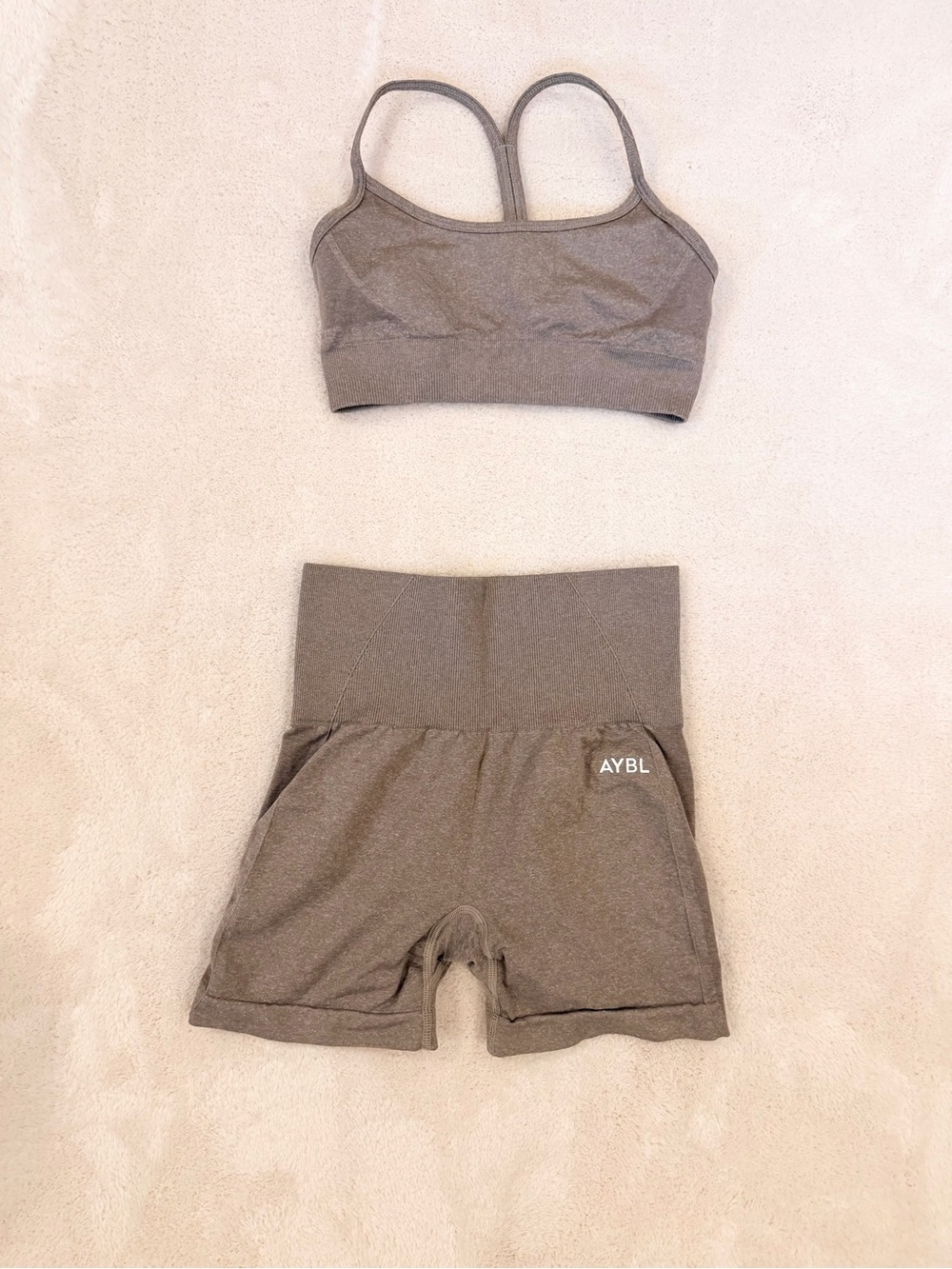 AYBL Taupe Seamless Crop Sports Bra & High-Waist Shorts Set